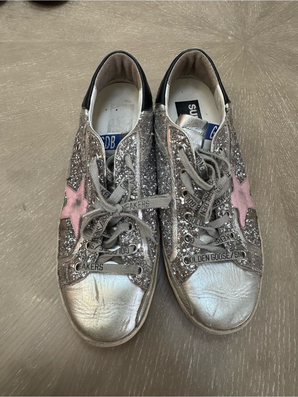 Golden Goose Silver Glitter Sneaker with Pink Star - Picture 3 of 4
